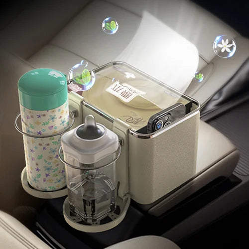 Car armrest Storage Box with 2 Foldable Cup Holder Multifunctional Universal car Console Box